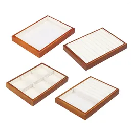 Jewelry Pouches Earring Organizer Tray Wooden Velvet Box For Shops Store Display Home