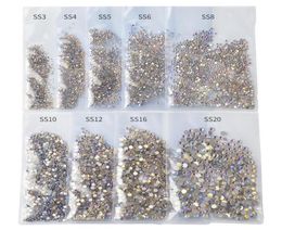 1440pcsPack Starry AB Rhinestones For Nails 3d Flatback Glass Strass Non fix Crystal Charm Nail Art Glitter Decorations Epacke5329167