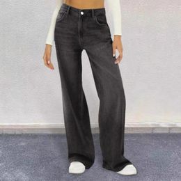 Women's Jeans Wide Leg Denim Trousers Stylish High Waist With Multiple Pockets For Daily Wear Solid Colour Pants
