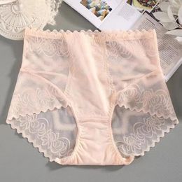 Women's Panties Color Smooth Transparent Chinlon Lace Breathable Korean Style Women Underwear Elastic Mesh Briefs Plus Size Lingerie