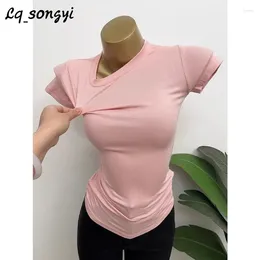 Women's T Shirts Lq_songyi Summer O Neck Thin Women High Strech Tops Solid Basic Soft 2024 Short Sleeve Sexy Slim