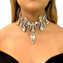 Shine Exaggerated Crystal Colorful Large Collar for Women Luxury Wedding Choker Statement Rhinestone Necklace Party Jewelry 240509