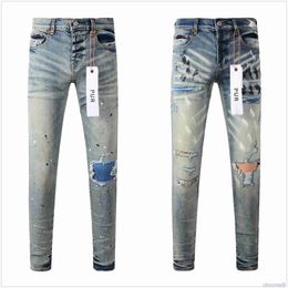 Designer Jeans Mens Purple High Quality Elastic Fabrics Cool Style Pant Distressed Ripped Biker Black Blue Jean Slim Fit Motorcycle X718 X718 0F6G