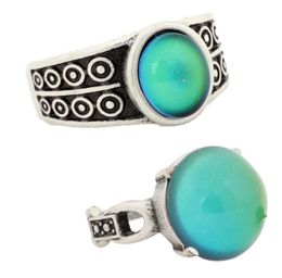 2PCS Women Color Change Finger Ring Real Antique Silver Plated Mood Stone Rings RS0070411905500