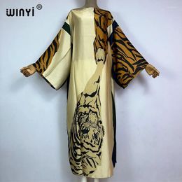 High-quality Women Summer Tiger Print Evening Party Beachwear Africa Lady Kaftan Sexy Elegant Holiday Beach Silk Dress