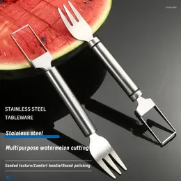 Forks Atermelon Slicer Cutter Portable 2 In 1 Stainless Steel Multi-purpose Kitchen Fruit Cutting Fork Watermelon