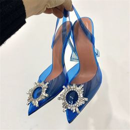 Dress Shoes Luxury Crystal Slipper Mueller Shoes Shallow Mouth Pointed White Silk Rhine-drill High Heels White Slender Heels Wedding Shoes