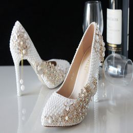 Distinguished Luxury Pearl Sparkling Glass Slipper Bridal Shoes Wedding shoes High Heels Dress shoes Woman wedding shoes Lady's Pa 233t