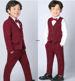 Suits Wedding Suit For Boys Children Wine Red Stage Performance Formal Suit Kids School Suit Children Birthday Ceremony Chorus Costume Y240516