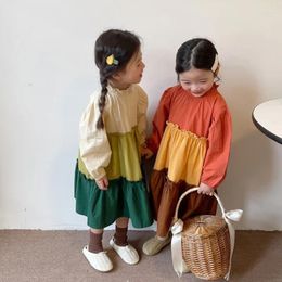 Girl Dresses Kids Baby Girls Dress Full Sleeve Stitching Colour A-line Casual Cotton Fashion Simple Sweet Spring Autumn Clothing
