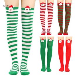 Women Socks Christmas Over Knee Long 3D Santa For Doll Striped Print Thigh High Stockings Holiday Party Hosie
