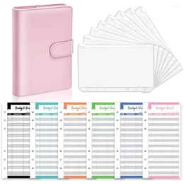 Gift Wrap A6 PU Leather Ring Binder For Bill Planner Waterproof Cash Budget Envelopes System Pink