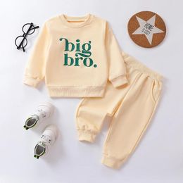 Clothing Sets Fall Children Boy Sweatshirt Clothes Long Sleeve Round Neck Letter Print Pullovers Sweatpants Solid Infant 2Pcs Outerwear