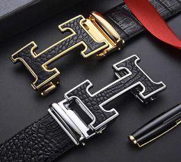 New H Automatic Buckle Alligator Belly Pattern Men Jeans Belt Business Suit Mens Fashion Brand Leather Belts Whole7249334