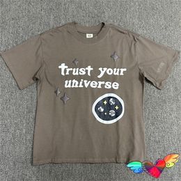 Brown Broken Planet Market Trust Your Universe T-shirt Men Women Puff Print Broken Planet Tee Neckline Label Tops Short Sleeve 240425