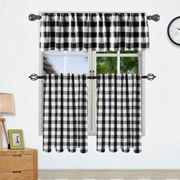 Window Treatments# 3Pcs Kitchen Blackout Window Curtains Thermal Plaid Nordic Style Short Curtains Wine Cabinet Door Wardrobe Curtains Y240517