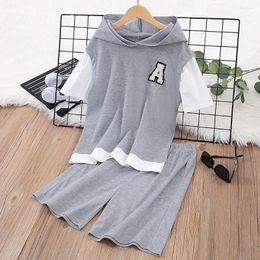 Clothing Sets Kids 2 Pcs Set Teen Boys Clothes Hooded Top Short 8 9 10 11 12 Y Summer Korean Style Casual Fashion Splicing Colour Children