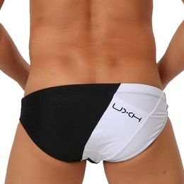 Men's Swimwear Mens Swim Briefs White Black Patch Pockets Swimming Short Water Sport Beach Pants Swimwear Sexy Male Bathing Suilt Beachwear Y240517