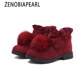 Boots ZENOBIAPEARL 2024 Girls Cotton-Padded Kids Shoes Slip-resistant Fur Zip Suede Cooton