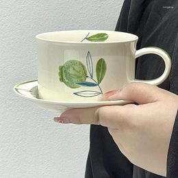 Mugs Coffee Cup And Saucer Pomegranate Fruit Small Fresh Green Afternoon Tea Set Dessert Milk Mug Ceramic