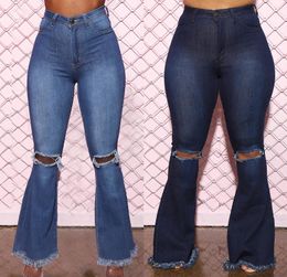 Women's Jeans Boyfriend Ripped Women Loose Straight Cut Rotten High Waist Pants Were Thin Wide Legs
