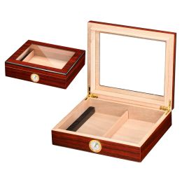 Luxury Wooden Portable Cedar Cigar Humidor Box with Hygrometer Glass Top Displays Humidity Cigars Large Capacity Solid Box Receptacle