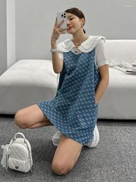 Casual Dresses GkyocQ Korean Retro Denim Dress Summer Fashion Sleeveless Bow Jacquard Backless Lace Up A Line All Match Short Vest