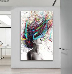 Modern Abstract Wall Art Coloured Hair Woman Canvas Painting Figure Posters And Prints Hanging Pictures For Living Room Decor6819829