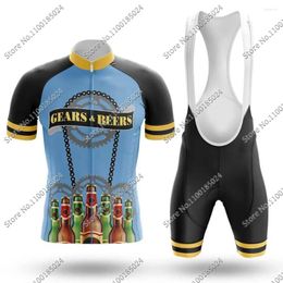 Racing Sets Gears Retro Beers Team 2024 Cycling Jersey Set Summer Bicycle Clothing Men Road Bike Shirt Suit Bib Shorts MTB Maillot Culotte