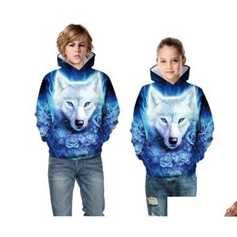 Family Matching Outfits Childrens Clothing Big Kids Fall/Winter New Wolf Digital Print Hooded Sweater Boys And Girls Jackets Drop Del Dh7Q3