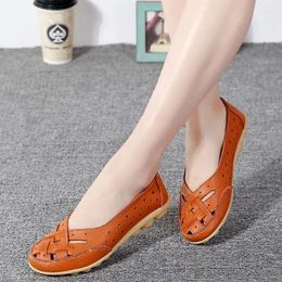 Casual Shoes 2024 Summer Women Sandals Fashion Soft Sole Flat Heel Hollow Woman Genuine Leather Female