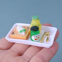 1/12 Dollhouse Mini Breakfast Set With Knife Fork And Tray Model Kitchen Food Accessories For Doll House Decor Kids Toys Gift