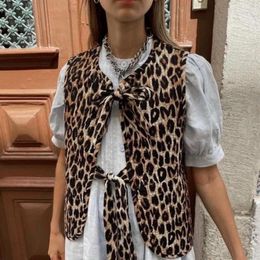 Women's Vests Leopard Print Vest Women Lace-up Knot For Slim Fit Waistcoat With Round Neck Club