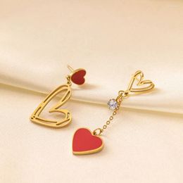 Dangle Earrings High Quality Red Love Stainless Steel Heart Pendant Wedding Jewellery Gift For Girlfriend