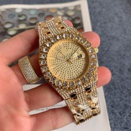 Men's Fashion Watches Arabic Digital Scale Gold Diamonds Face Full Diamond Automatic Wristwatch 294o