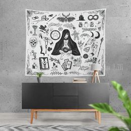 Tapestries Witchy Gothic Tapestry Witchcraft Magic Moon Skulls Black Indoor For Dorm Bedroom Living Room Wall Decor