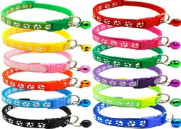 Pet Cat Collar Cute Paw Print Cat Bell Collar Adjustable Nylon Ribbon Collar for Cats Small Dogs Puppy Neck Strap9230082