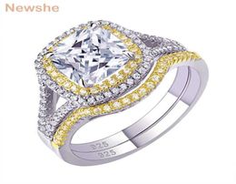 she 925 Sterling Silver Halo Yellow Gold Color Engagement Ring Wedding Band Bridal Set For Women 18Ct Cushion Cut AAAAA CZ 2106232469179