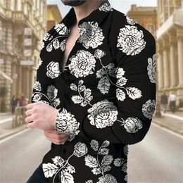 Men's Casual Shirts Fashion 3d Floral For Men Printed Lapel Long Sleeved Cool Graphs Street Vintage Slim Clothes Tops