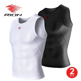 RION Mens Tank Top Fitness Shirt 2 Pack Athletic Compression Under Base Layer Sport Vest Muscle Shirts Sleeveless Gym Workout 240506
