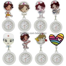 Charms Nurse Doctor Cartoon White Angel Love Heart Retractable Badge Reel Pocket Watches Gift For Hospital Medical Brooch Clip Clock D Otv5N