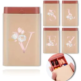 Storage Bottles Portable Tablet Organiser Holder Compartment Case Pink Flower Letter Pattern Outdoor Dispenser