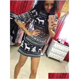 Basic Casual Dresses Women Slim Vintage Jumper Female Christmas Sweater Plover Knitwear Long Tops Dress Outfits Plus Size Autumn Wi Dhibv