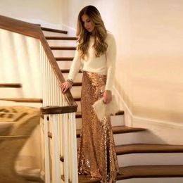 Party Dresses Champagne Gold Sequin Skirts 2024 Womens Fashion Floor Length Shiny Long Skirt High Quality Sequined Maxi Custom Made