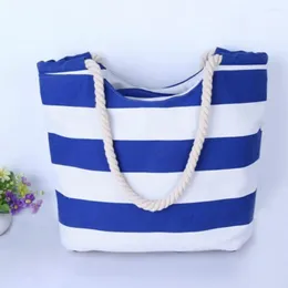 Storage Bags Chic Women Shoulder Bag Rope Handle Soft Bicolor Striped Female Single Casual Tote Vacation Use