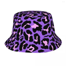 Berets Custom Neon Purple And Pink Leopard Seamless Pattern Bucket Hat Men Women Animal Cheetah Beach Sun Summer Fisherman Cap