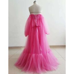 Hot Pink Maternity Robe/Lace Up Back Ruffle Tulle Dress Photo Shoot Dress/ Baby shower dresses / Custom Sizes /Colors