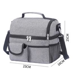 Double Deck Lunch Bag Outdoor Camping Hiking Food Thermal Pouch Child Picnic Drink Snack Keep Fresh Storage Package Bags Handbag 240508