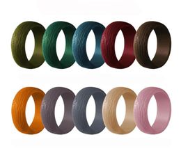10pack tree bark grain silicone rings rubber Wedding bands for Women size 410234p6256073
