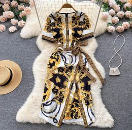 2023 Summer Casual Dresses Court Style Print Vestido Round Neck Long Sleeve Lace Waist Slim Robe Highend Temperament Package Hip 5110017